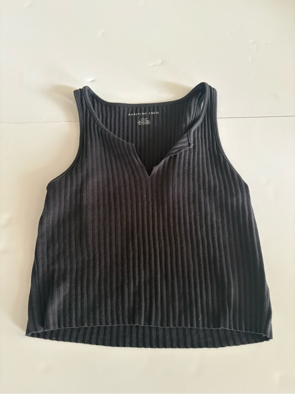 American Eagle Outfitters Washed Black Ribbed Notch-Neck Tank Size Small